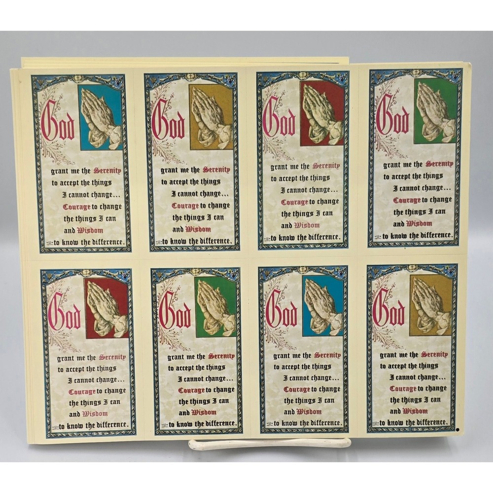 Serenity Prayer Holy Cards Praying Hands Religious Ephemera 8-Up Sheets 85 ct.